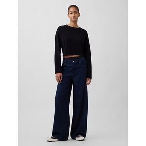 Gap Mid Rise UltraSoft Baggy Jeans Sz 25 Petite Dark Rinse Blue Wide Leg Slouchy